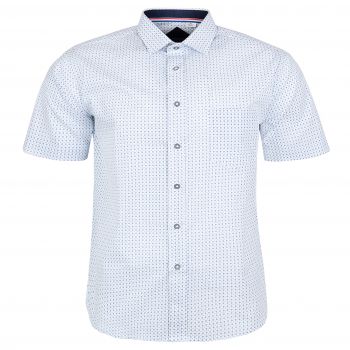 DUŻA KOSZULA MĘSKA BIAŁA W NIEBIESKIE WZORKI KRÓTKI RĘKAW 4XL 47/48 KW78KR