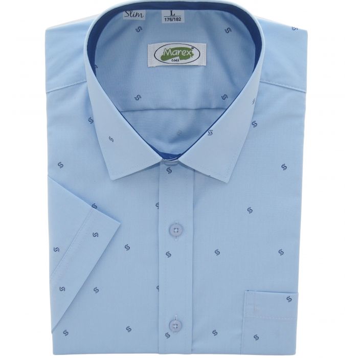 KOSZULA MĘSKA NIEBIESKA WE WZORKI SLIM XL 43/44 170-176 MX240KR