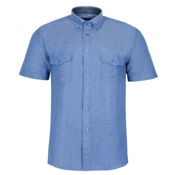 NIEBIESKA KOSZULA MĘSKA A'LA JEANS DWIE KIESZENIE KRÓTKI RĘKAW ROZ.L 41/42
