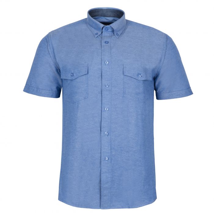 NIEBIESKA KOSZULA MĘSKA A'LA JEANS DWIE KIESZENIE KRÓTKI RĘKAW ROZ.L 41/42