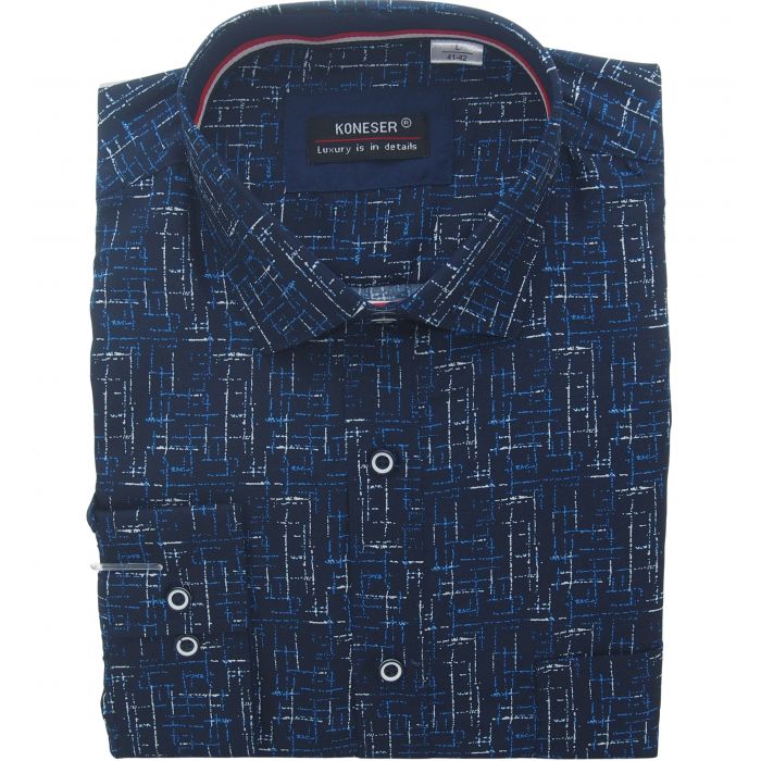 KOSZULA MĘSKA GRANATOWA WE WZORY RAYON JEDWABNA XL 42/43 KW144