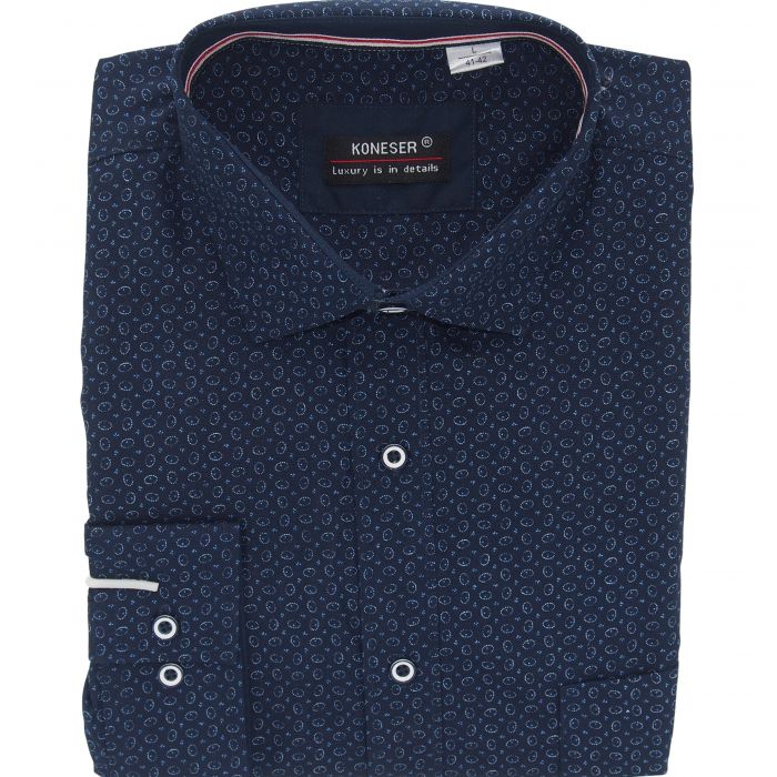 KOSZULA MĘSKA GRANATOWA WE WZORKI RAYON JEDWABNA XXL 43/44 KW146