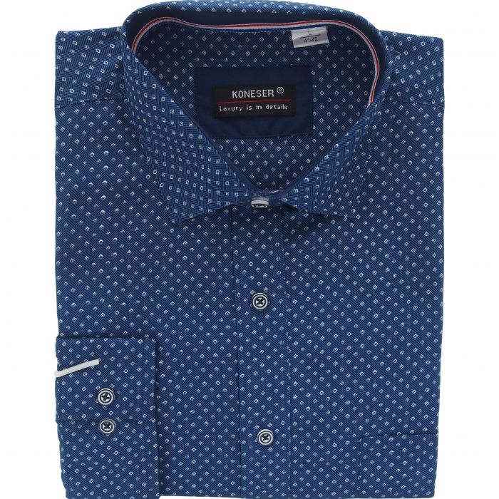 KOSZULA MĘSKA GRANATOWA W DROBNE WZORKI RAYON JEDWABNA ROZ.L 41/42 KW148