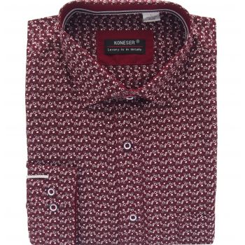 KOSZULA MĘSKA BORDOWA WE WZORKI RAYON JEDWABNA 3XL 45/46 KW151