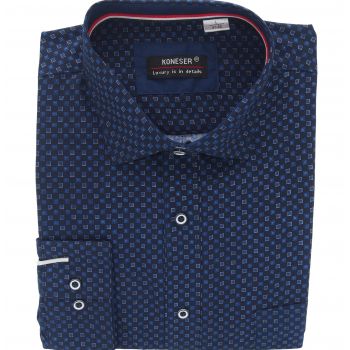 KOSZULA MĘSKA GRANATOWA WE WZORY RAYON JEDWABNA ROZ.M 39/40 KW147