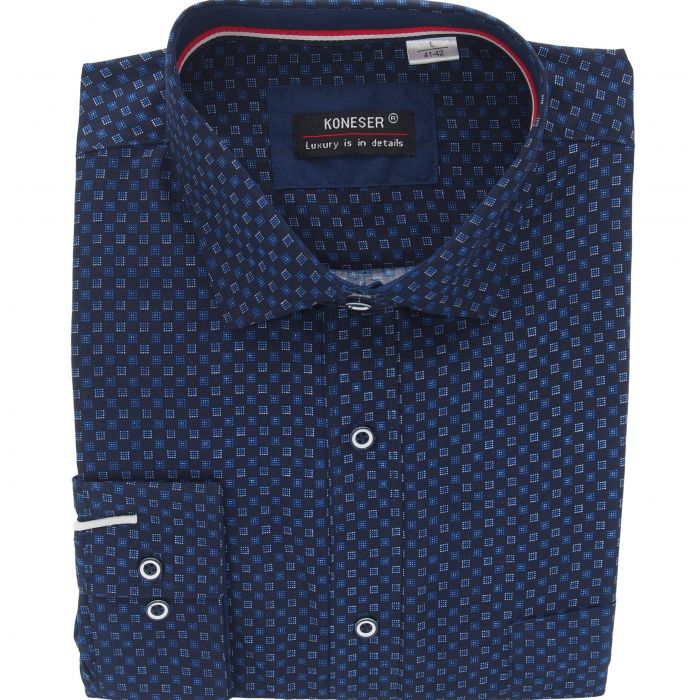KOSZULA MĘSKA GRANATOWA WE WZORY RAYON JEDWABNA ROZ.M 39/40 KW147