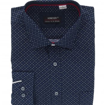 KOSZULA MĘSKA GRANATOWA WE WZORKI RAYON JEDWABNA ROZ.M 39/40 KW149