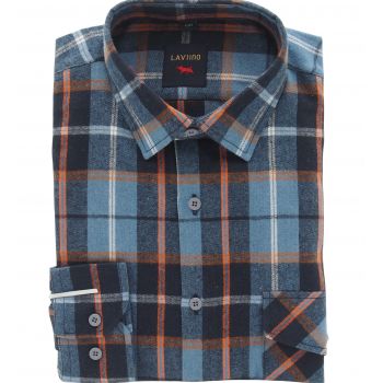FLANELOWA KOSZULA MĘSKA W KRATKĘ NIEBIESKĄ DWIE KIESZENIE XL 43/44