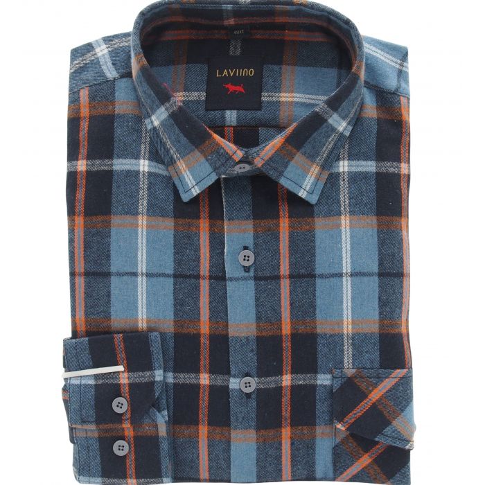 FLANELOWA KOSZULA MĘSKA W KRATKĘ NIEBIESKĄ DWIE KIESZENIE XL 43/44