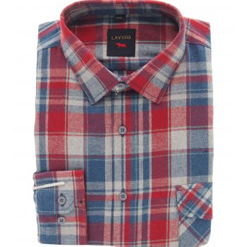 FLANELOWA KOSZULA MĘSKA W CZERWONĄ KRATKĘ REGULAR 2 KIESZENIE ROZ.L 41/42