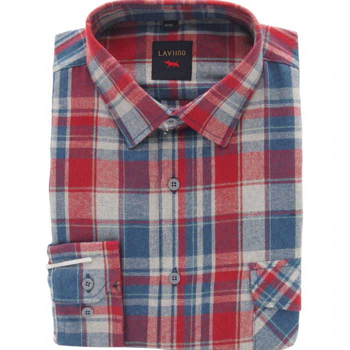 FLANELOWA KOSZULA MĘSKA W CZERWONĄ KRATKĘ REGULAR 2 KIESZENIE XL 43/44