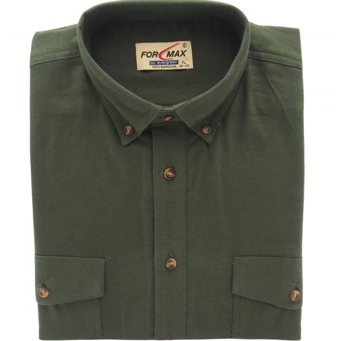 FLANELOWA KOSZULA MĘSKA GŁADKA OLIWKOWA 100% BAWEŁNY PORZĄDNA 3XL 45/46