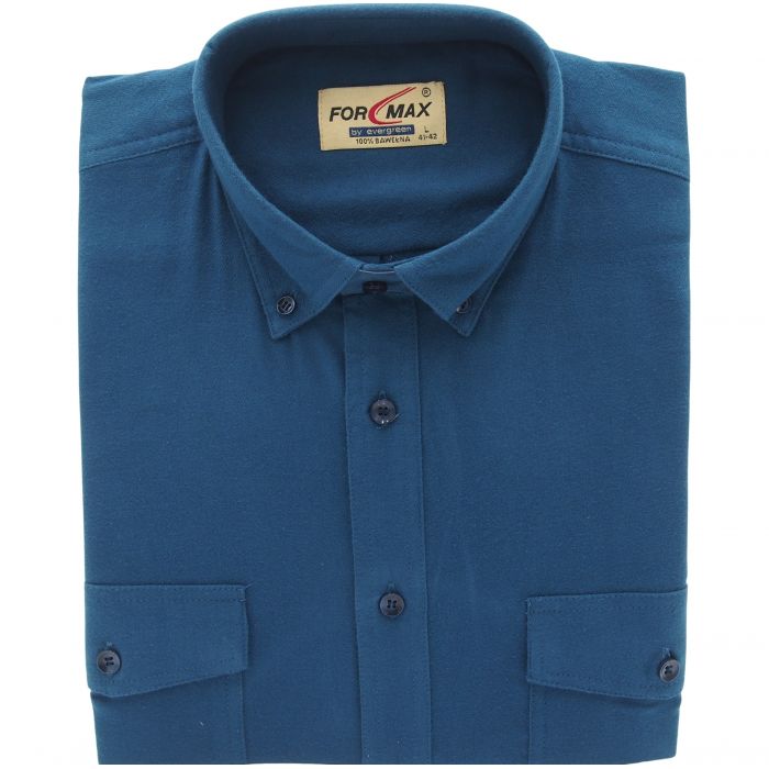 FLANELOWA KOSZULA MĘSKA GŁADKA MORSKA 100% BAWEŁNY PORZĄDNA XXL 43/44