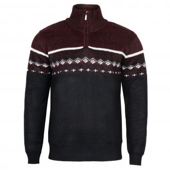 SWETER MĘSKI CIEPŁY NA POLARZE BORDOWO CZARNY WE WZORY 3XL SW734