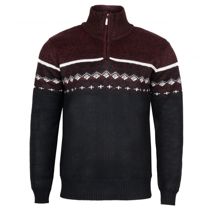 SWETER MĘSKI CIEPŁY NA POLARZE BORDOWO CZARNY WE WZORY 3XL SW734
