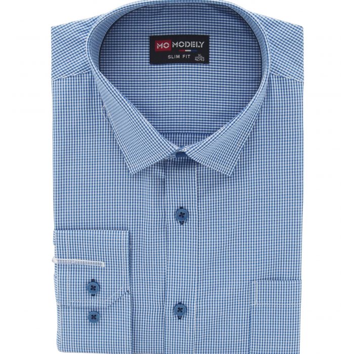 KOSZULA MĘSKA W KRATKĘ NIEBIESKA DŁUGI RĘKAW BAWEŁNA 3XL 46/47 M27