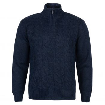 SWETER MĘSKI WEŁNIANY GRANATOWY PÓŁ SUWAK WARKOCZE CIEPŁY ROZ.L SW769