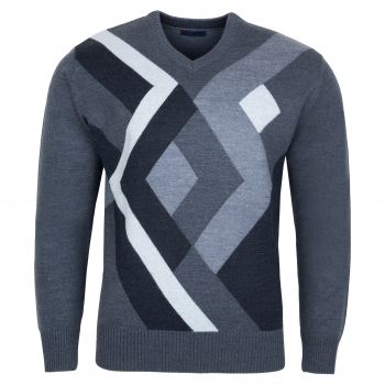 SWETER MĘSKI WEŁNIANY W SEREK JEANSOWY ROMBY ROZ.L SW866
