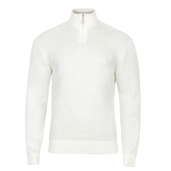 SWETER MĘSKI WEŁNIANY KREMOWY ROZSUWANY PÓŁ SUWAK TŁOCZONY WZÓR ROZ.L SW919