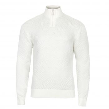SWETER MĘSKI WEŁNIANY KREMOWY ROZSUWANY PÓŁ SUWAK TŁOCZONY WZÓR XXL SW919