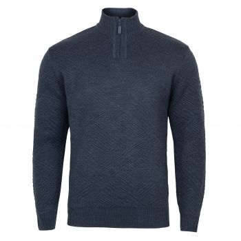 SWETER MĘSKI WEŁNIANY JEANS ROZSUWANY PÓŁ SUWAK TŁOCZONY WZÓR ROZ.L SW920