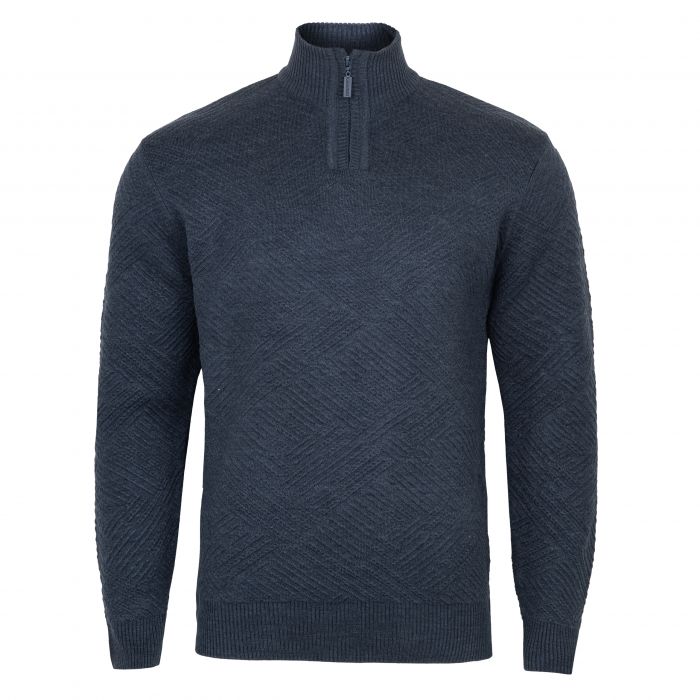 SWETER MĘSKI WEŁNIANY JEANS ROZSUWANY PÓŁ SUWAK TŁOCZONY WZÓR ROZ.L SW920