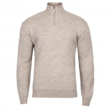 SWETER MĘSKI WEŁNIANY BEŻOWY ROZSUWANY PÓŁ SUWAK TŁOCZONY WZÓR XXL SW921