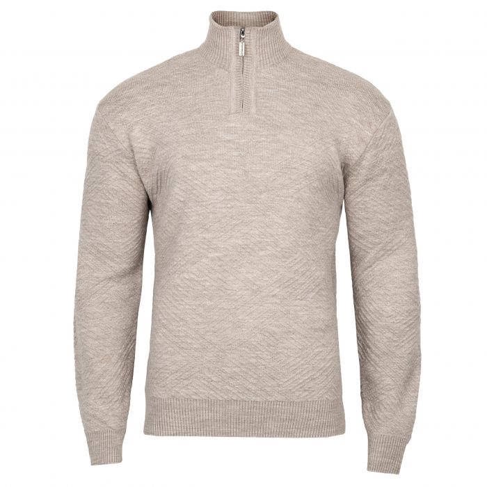 SWETER MĘSKI WEŁNIANY BEŻOWY ROZSUWANY PÓŁ SUWAK TŁOCZONY WZÓR XXL SW921
