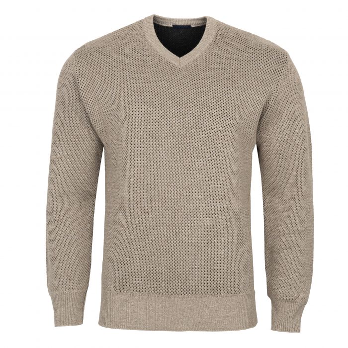 SWETER MĘSKI BEŻOWY WEŁNIANY W SEREK GŁADKI ROZ.L SW922