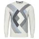 SWETER MĘSKI W ROMBY BIAŁY WEŁNIANY POD SZYJĘ OKRĄGŁY XL SW939