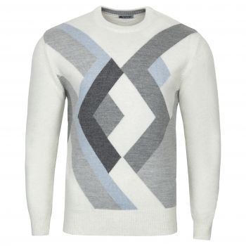 SWETER MĘSKI W ROMBY BIAŁY WEŁNIANY POD SZYJĘ OKRĄGŁY XL SW939