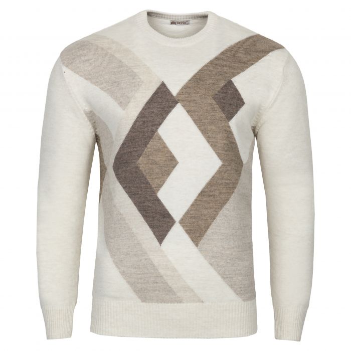 SWETER MĘSKI W ROMBY BEŻOWY WEŁNIANY POD SZYJĘ OKRĄGŁY XL SW940