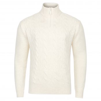 SWETER MĘSKI WEŁNIANY KREMOWY ROZSUWANY PÓŁ SUWAK WARKOCZE XL SW980