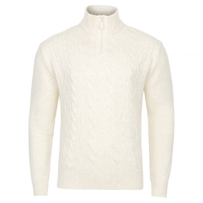 SWETER MĘSKI WEŁNIANY KREMOWY ROZSUWANY PÓŁ SUWAK WARKOCZE XL SW980