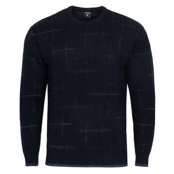 SWETER MĘSKI GRANATOWY NIEBIESKI WEŁNIANY WZORY POD SZYJĘ XXL SW928