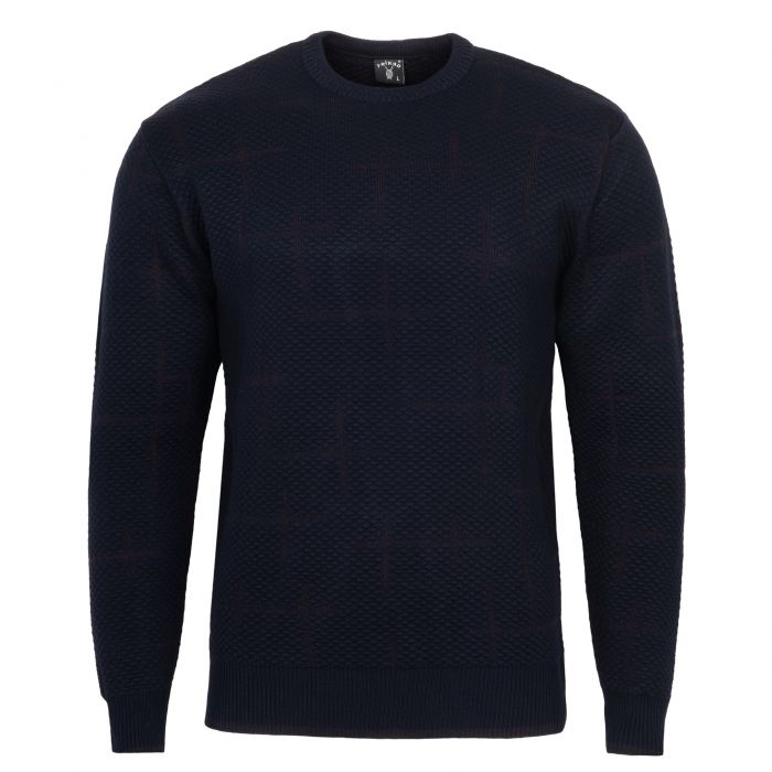 SWETER MĘSKI GRANATOWY BORDOWY WEŁNIANY WZORY POD SZYJĘ XL SW929