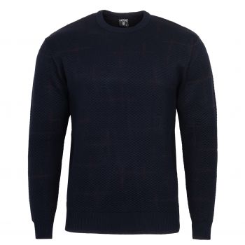 SWETER MĘSKI GRANATOWY BORDOWY WEŁNIANY WZORY POD SZYJĘ XXL SW929