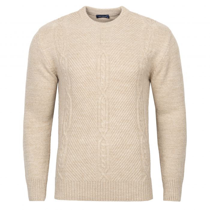SWETER MĘSKI BEŻOWY WEŁNIANY POD SZYJĘ WARKOCZE ROZ.L SW942