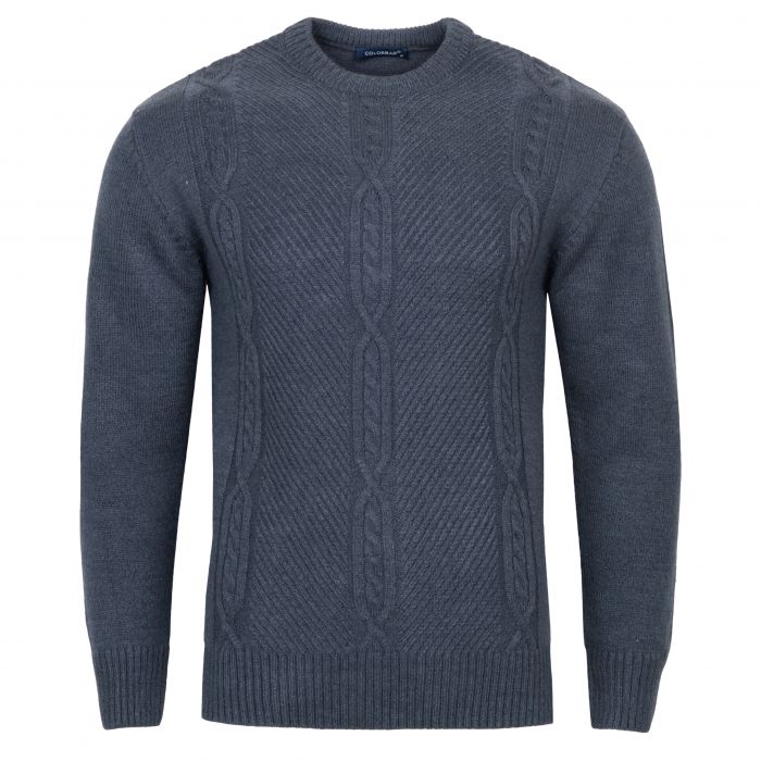 SWETER MĘSKI JEANSOWY WEŁNIANY POD SZYJĘ WARKOCZE ROZ.L SW944