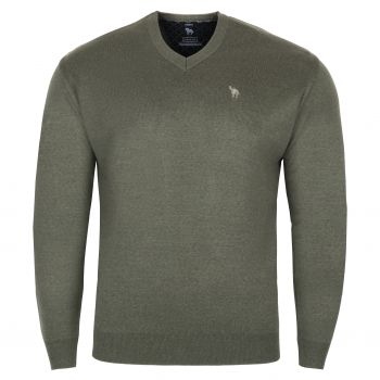 DUŻY SWETER MĘSKI W SEREK OLIWKOWY GŁADKI WEŁNIANY CIENKI 3XL SW19