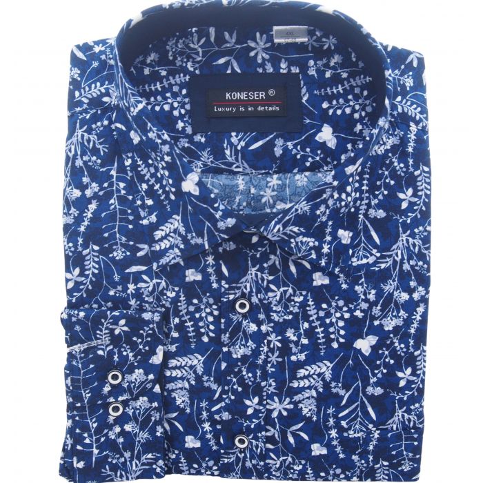DUŻA KOSZULA MĘSKA NIEBIESKA W KWIATY RAYON JEDWABNA 5XL 49/50 KW115