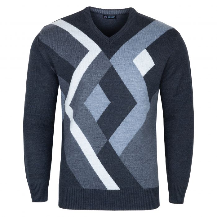 DUŻY WEŁNIANY SWETER MĘSKI ROMBY W SEREK GRANATOWY 4XL SW24