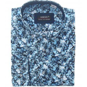 KOSZULA MĘSKA NIEBIESKA WE WZORY RAYON JEDWABNA XXL 43/44 KW113