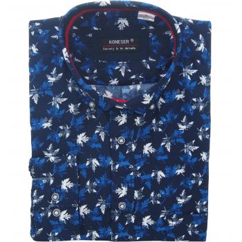 KOSZULA MĘSKA GRANATOWA W LIŚCIE RAYON JEDWABNA XL 42/43 KW114