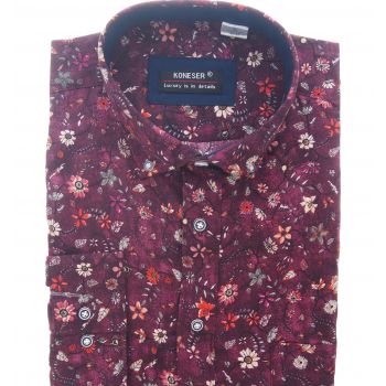 KOSZULA MĘSKA BORDOWA W KWIATY RAYON JEDWABNA XXL 43/44 KW116