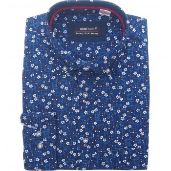 KOSZULA MĘSKA GRANATOWA WE WZORY KWIATY RAYON JEDWABNA XL 42/43 KW118