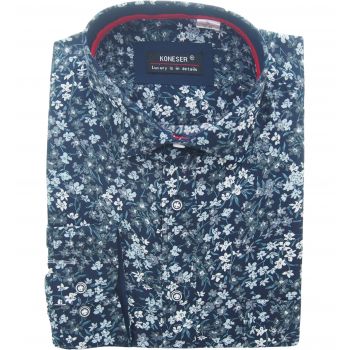 KOSZULA MĘSKA GRANATOWA W KWIATY RAYON JEDWABNA XXL 43/44 KW120