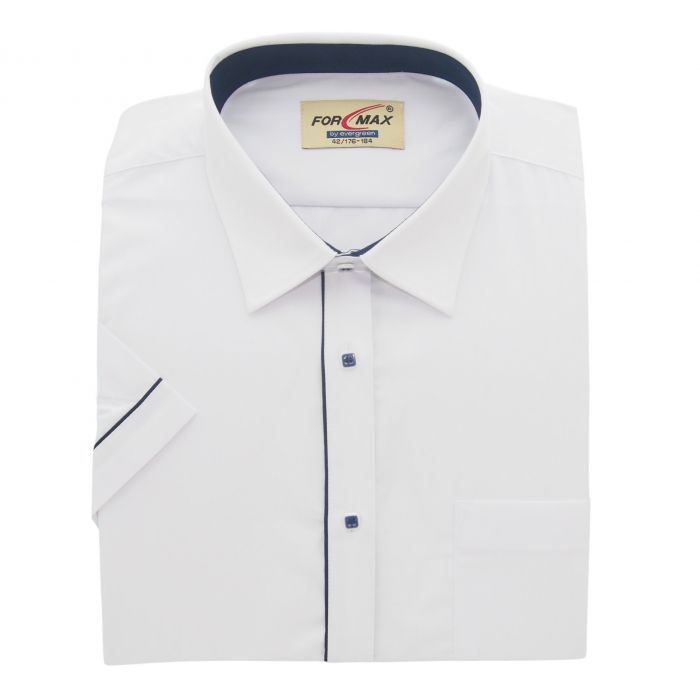 KOSZULA MĘSKA BIAŁA GRANATOWE DODATKI KRÓTKI RĘKAW 44 170-178 FW39KR