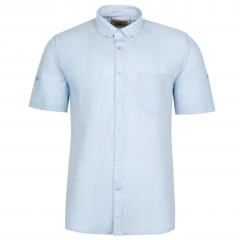 LNIANA BAWEŁNIANA KOSZULA MĘSKA BŁĘKITNA KRÓTKI RĘKAW 3XL 45/46