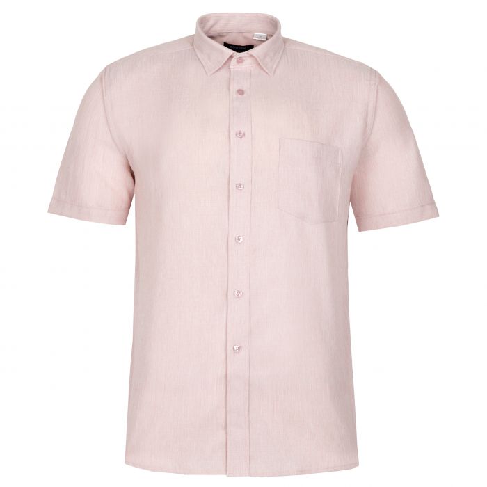 KOSZULA MĘSKA RÓŻ PUDROWY MELANŻ LEN KRÓTKI RĘKAW 3XL 45/46 KL39